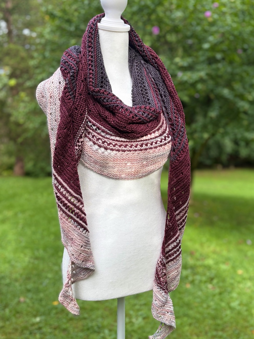 Gorgeous, One of a Kind Women’s Gray, Burgundy & Blush Ombré Hand Knit Wrap